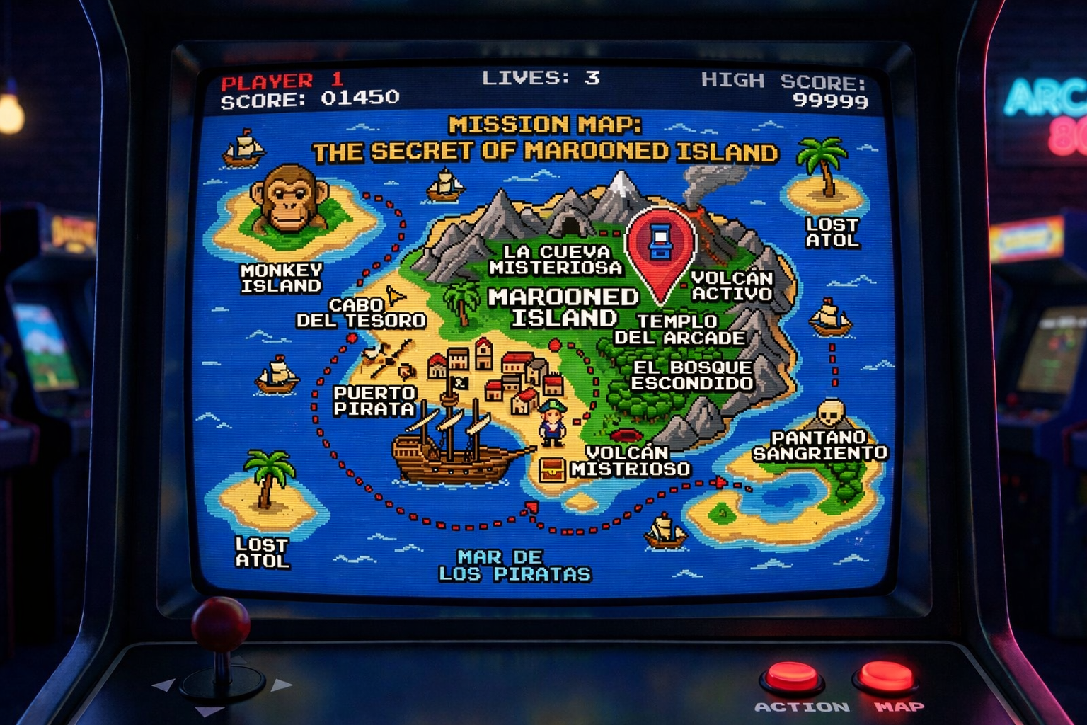 Mapa de localización — El Templo del Arcade